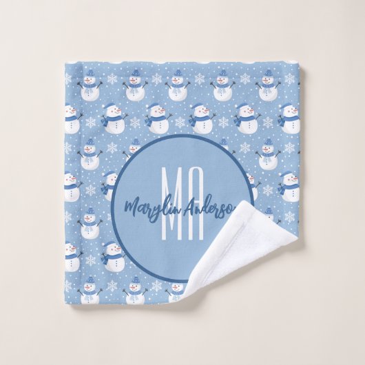 CHRISTMAS HOLIDAY WINTER SNOWMEN CUSTOM MONOGRAM BAD HANDDOEK (Wasdoekje)