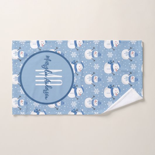 CHRISTMAS HOLIDAY WINTER SNOWMEN CUSTOM MONOGRAM BAD HANDDOEK (Handdoek)