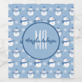 CHRISTMAS HOLIDAY WINTER SNOWMEN CUSTOM MONOGRAM WIJN ETIKET (Enkel label)
