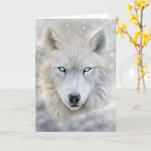 Christmas Holiday Wolf with Blue Eyes Kaart (Gele Bloem)