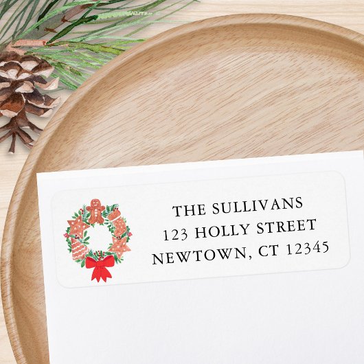 Christmas Holiday Wreath Return Address  Etiket