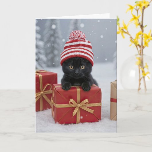 Christmas Holidays Cute and Funny Kitten Kaart (Gele Bloem)