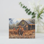 Christmas Holidays Longhorn Cow Cute Country Briefkaart (Staand voorkant)