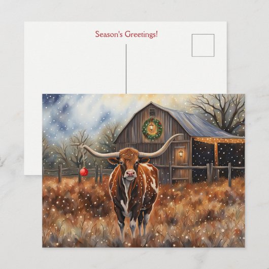 Christmas Holidays Longhorn Cow Cute Country Briefkaart (Voorkant / Achterkant)