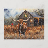 Christmas Holidays Longhorn Cow Cute Country Briefkaart (Voorkant)