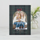 Christmas Holidays Plaid Tartan Arch Bow 4-Photo  Feestdagenkaart (Staand voorkant)