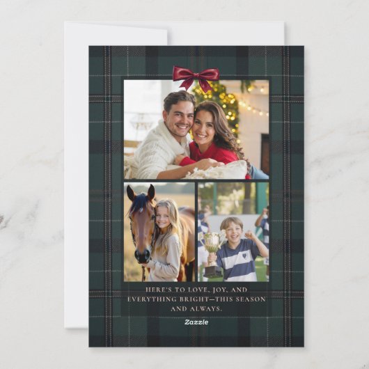Christmas Holidays Plaid Tartan Arch Bow 4-Photo  Feestdagenkaart (Achterkant)