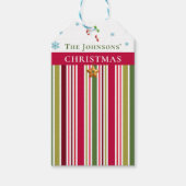 Christmas Holidays - Red, Green & Gold Stripes Cadeaulabel (Voorkant)