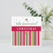 Christmas Holidays - Red, Green & Gold Stripes Kaart (Staand voorkant)