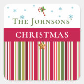 Christmas Holidays - Red, Green & Gold Stripes Vierkante Sticker (Voorkant)