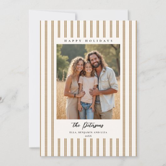 Christmas Holidays Taupe Stripes Earthy 2-Photo Feestdagenkaart (Voorkant)