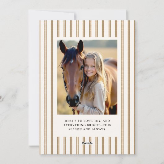 Christmas Holidays Taupe Stripes Earthy 2-Photo Feestdagenkaart (Achterkant)