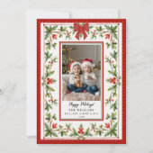 Christmas Holidays Whimsical Bow Botanical Photo Feestdagenkaart (Voorkant)