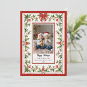 Christmas Holidays Whimsical Bow Botanical Photo Feestdagenkaart (Staand voorkant)