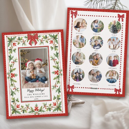 Christmas Holidays Whimsical Bow Botanical Photo Feestdagenkaart