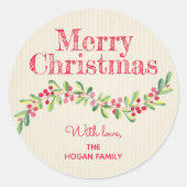 Christmas Holly and Berry Holiday Ronde Sticker (Voorkant)