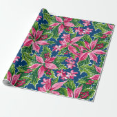 Christmas Holly And Flower Patterned Cadeaupapier (Uitgerold)