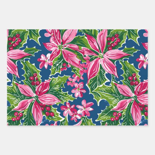 Christmas Holly And Flower Patterned Inpakpapier Vel (Voorkant)