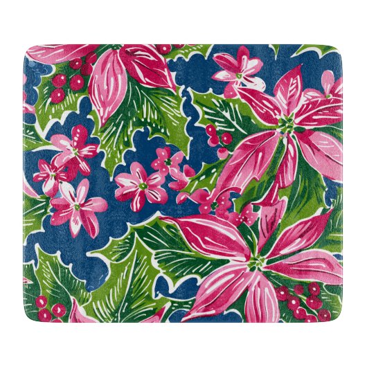 Christmas Holly And Flower Patterned Snijplank (Voorkant)