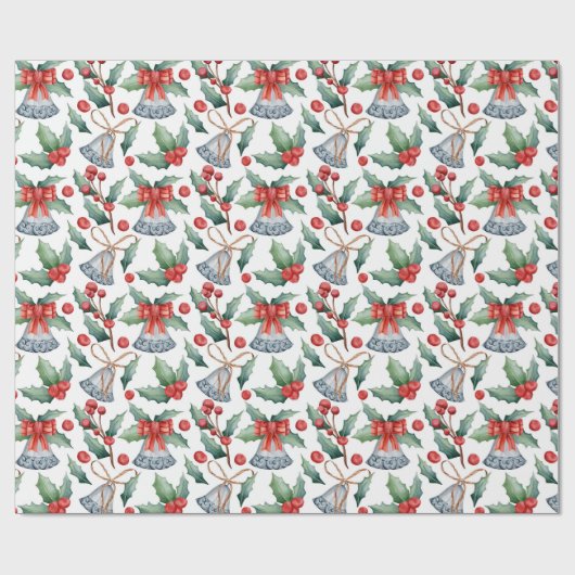 Christmas Holly Bells Cadeaupapier (Vlak)