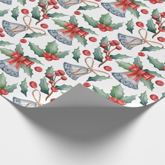 Christmas Holly Bells Cadeaupapier (Hoek)