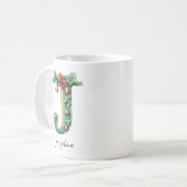 Christmas Holly & Bells Letter J Personalized Name Koffiemok (Voorkant links)