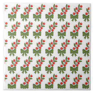 Christmas Holly Berries & Green Bow Pattern Tegeltje