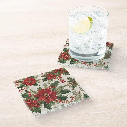 Christmas Holly & Berries Onderzetter (Schuin)