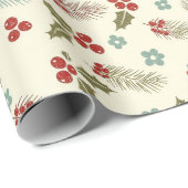 Christmas Holly Berries & Pine Seamless Pattern Cadeaupapier (Rol Hoek)
