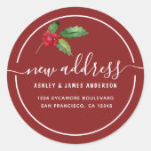 Christmas Holly Berries We've Moved New Address Ronde Sticker (Voorkant)