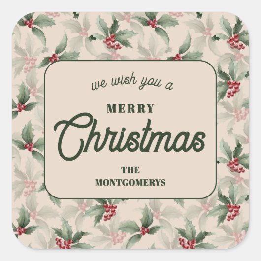 Christmas Holly Berry Homemade Food Holiday Baking Vierkante Sticker (Voorkant)