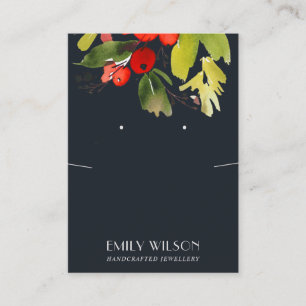 CHRISTMAS HOLLY BERRY KETTING EARRING DISPLAY VISITEKAARTJE