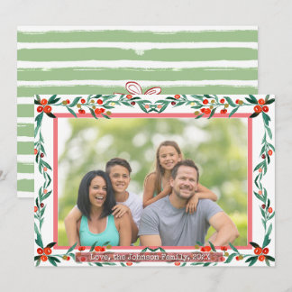 Christmas Holly Botanical Watercolor Foliage Photo Feestdagenkaart