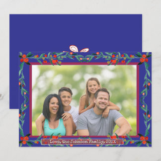 Christmas Holly Botanical Watercolor Foliage Photo Feestdagenkaart