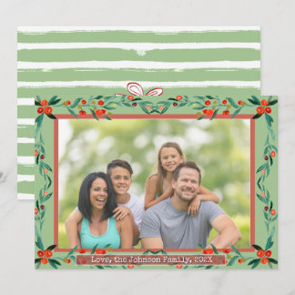 Christmas Holly Botanical Watercolor Foliage Photo Feestdagenkaart