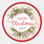 Christmas Holly Branch Classic Ronde Sticker (Voorkant)