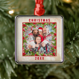 Christmas Holly Branch Foto Pewter Ornament
