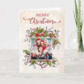 Christmas Holly Branch Fotokaart Kaart (Voorkant)