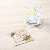 Christmas Holly Branch Kartonnen Onderzetters (Insitu)