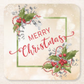 Christmas Holly Branch Kartonnen Onderzetters (Voorkant)