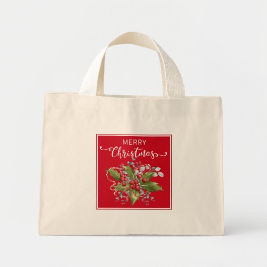Christmas Holly Branch Kleine Canvas tas (Voorkant)