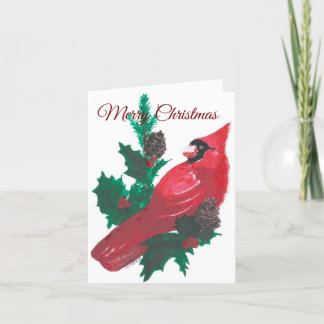 Christmas Holly & Cardinal Folded Holiday Card Feestdagen Kaart