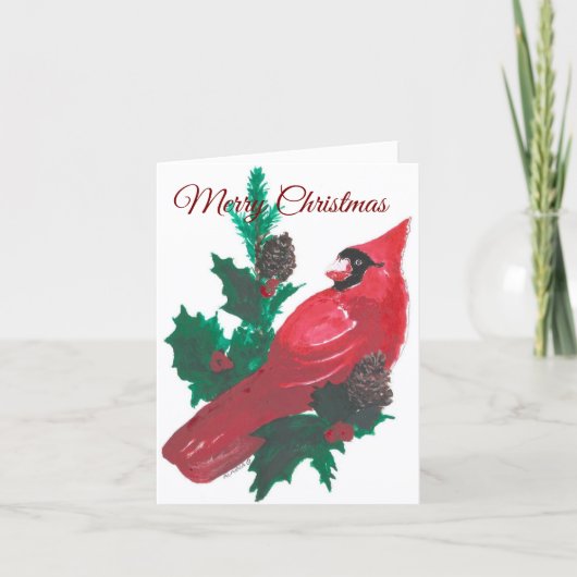 Christmas Holly & Cardinal Folded Holiday Card Feestdagen Kaart (Voorkant)