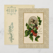 Christmas Holly Cat  Reproduction Briefkaart (Voorkant / Achterkant)