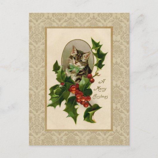 Christmas Holly Cat  Reproduction Briefkaart (Voorkant)