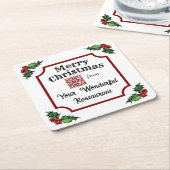 Christmas Holly Custom QR Code Restaurant Kartonnen Onderzetters (Schuin)