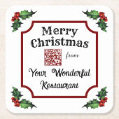 Christmas Holly Custom QR Code Restaurant Kartonnen Onderzetters (Voorkant)