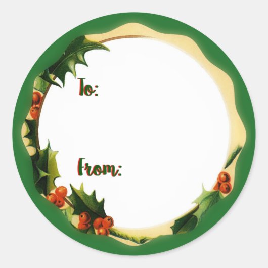 Christmas Holly Gift Ronde Sticker (Voorkant)