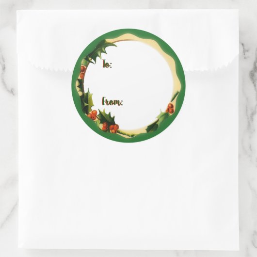 Christmas Holly Gift Ronde Sticker (Tas)