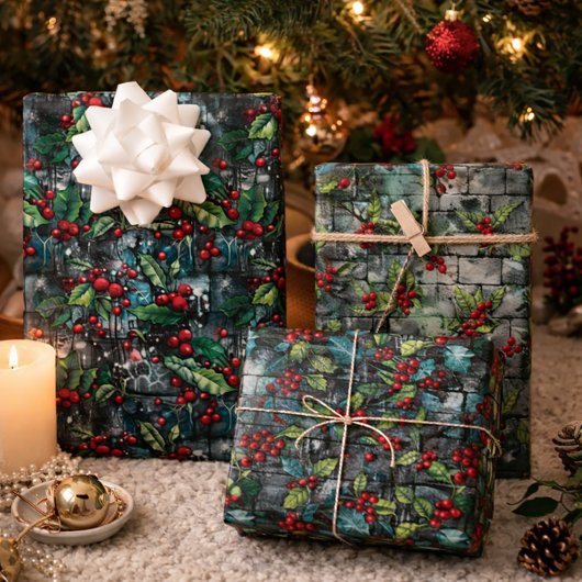 Christmas Holly Graffiti Inpakpapier Vel